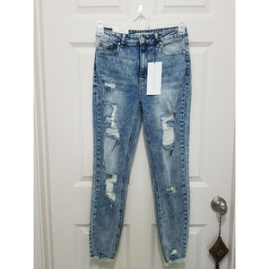 Tinselton Juniors Size 5/27 Blue Hi-Rise Distressed Raw Hem The Mom Jeans NEW